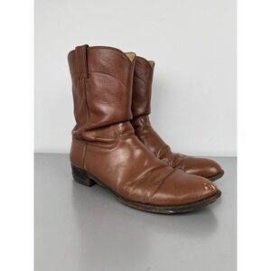 Vintage Justin Roper Cowboy Boots Mens 13 D Brown Carmel Leather Round Western